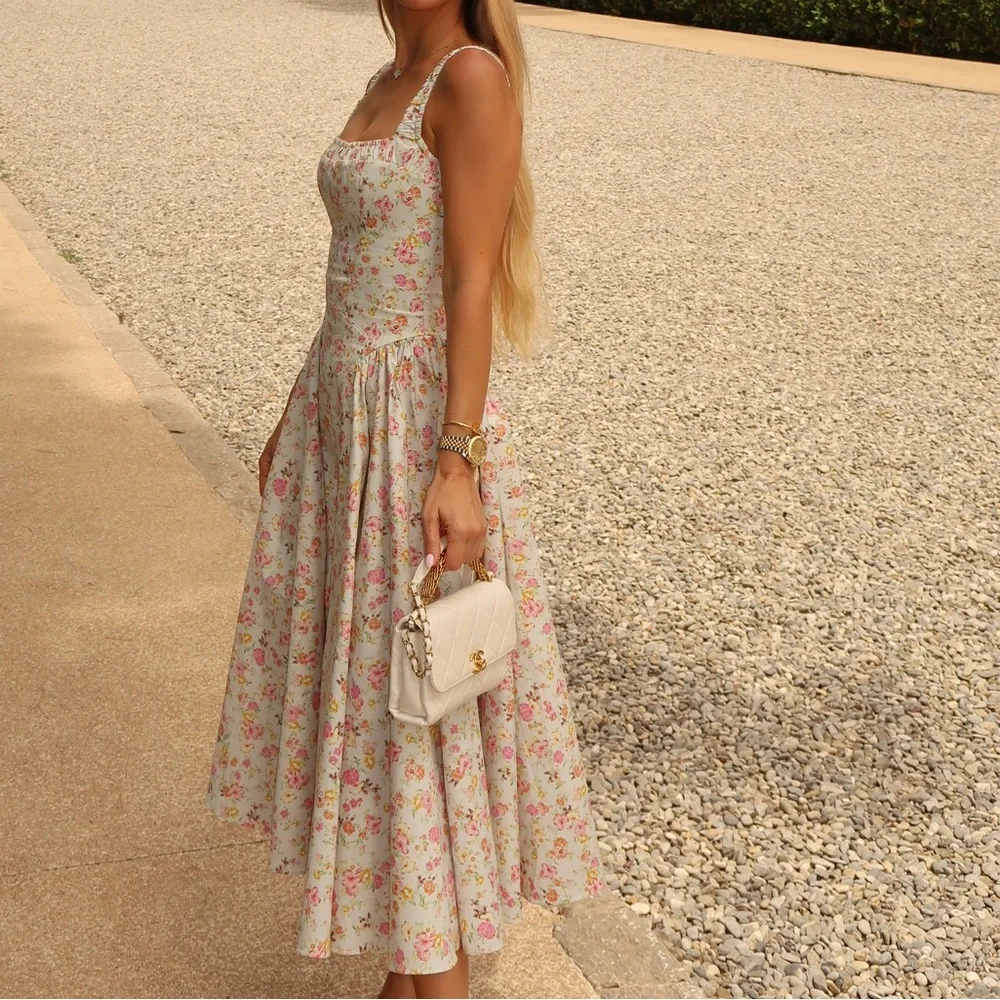 House of CB Cream Maxi Dress with Pink Floral Print - Picture 1 of 2